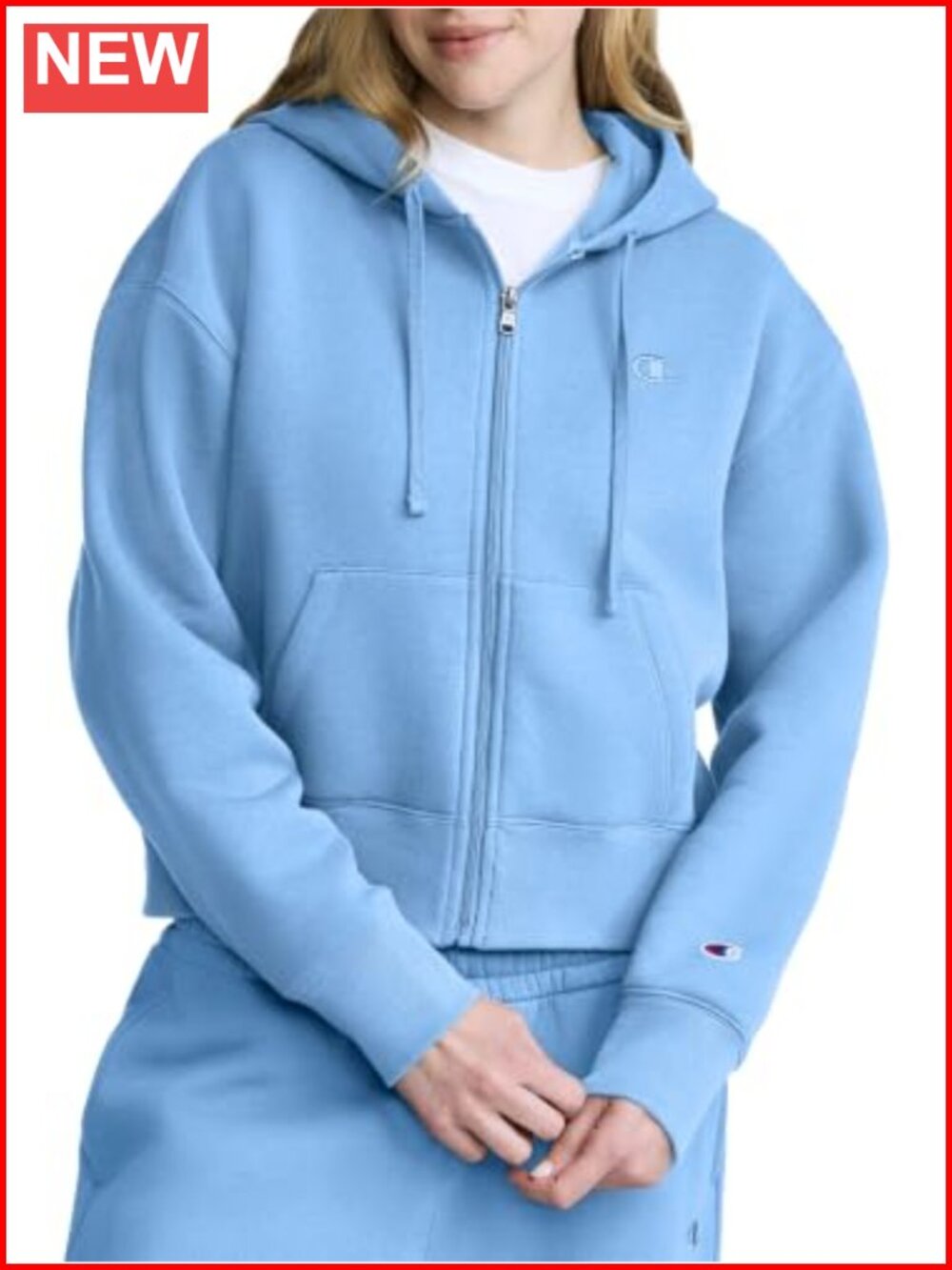 Cropped Full-Zip Fleece Hoodie Midweight Cotton Polyester Kangaroo Pocket